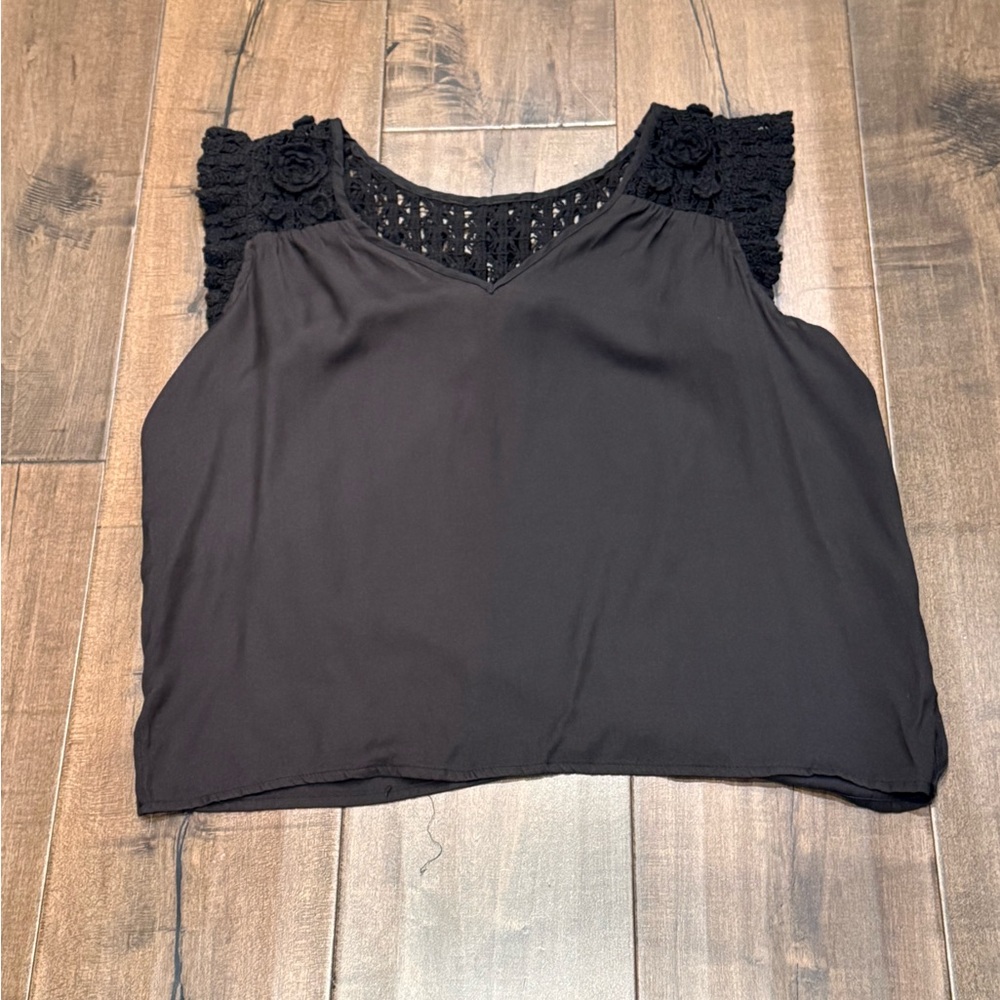 Aqua Black Crochet Sleeve Blouse